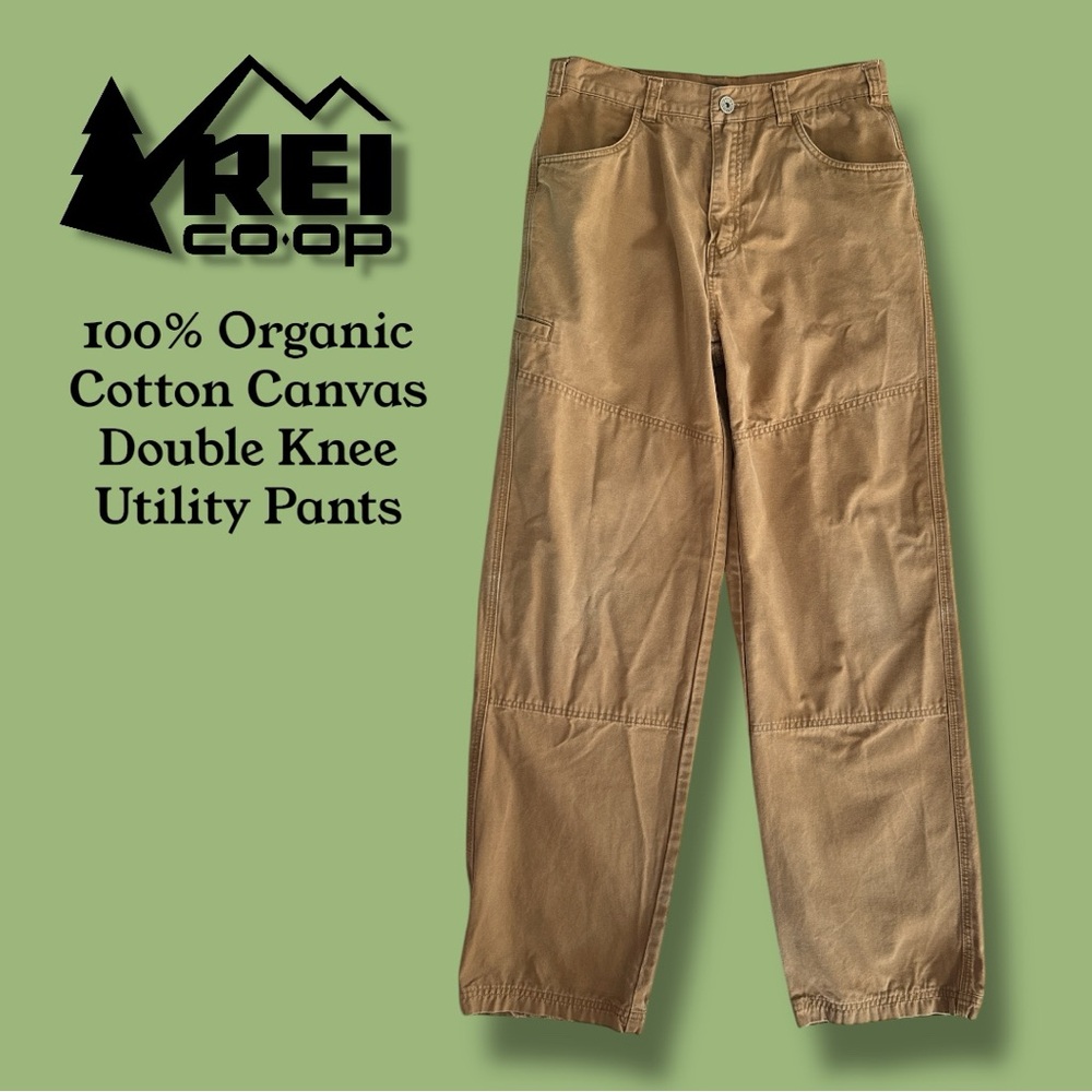 REI Heavy 100%Cotton Double Knee  Utility Workwear Pants‎ In Brown